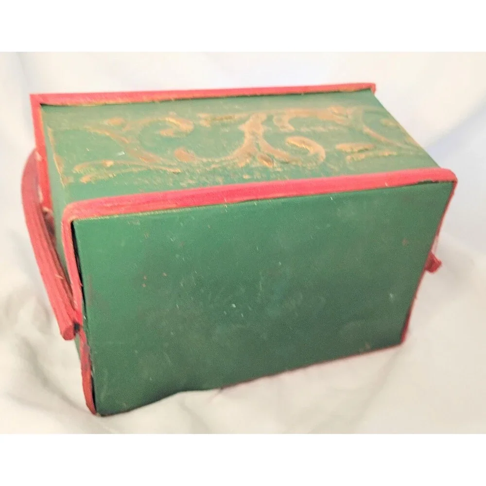 Vintage Red, Green, Gold Holiday Wood Basket Decor